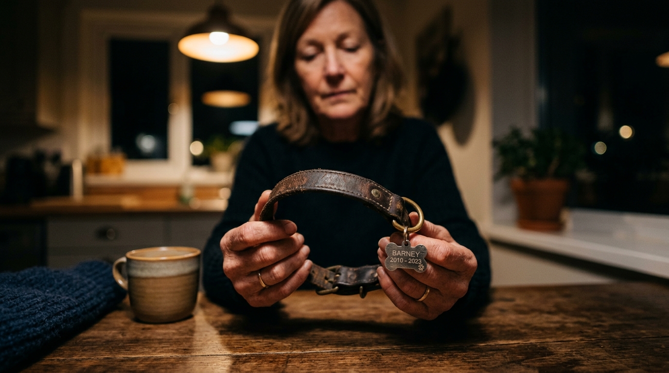 Holding Duke's old collar