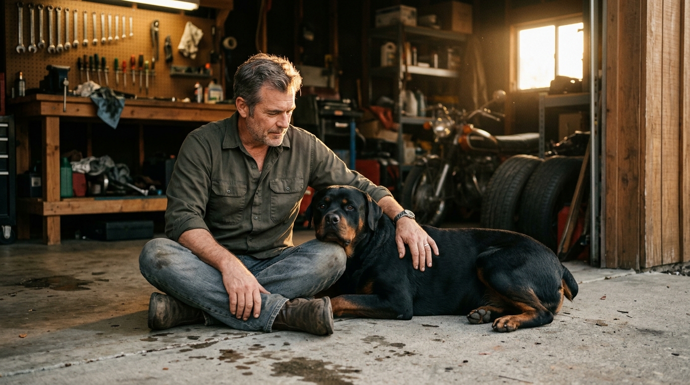 Tom and Duke in the garage